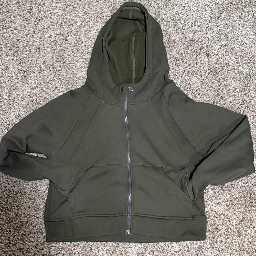 Dark Green Zip Up Scuba Hoodie Jacket Small